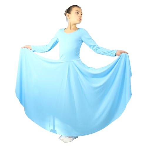 Danzcue Girls Praise Loose Fit Full Length Long Sleeve Dance Dress (4-6, Aqua Blue) : Clothing, Shoes & Jewelry
