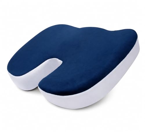 Image of Doctor Recommended Premium Orthopedic Foam Coccyx Seat Cushion for Tailbone Pain Relief, Sciatica Pain Relief Hip Support, Lower Back Support with Removable Cover, Blue and Grey, Pack of 1