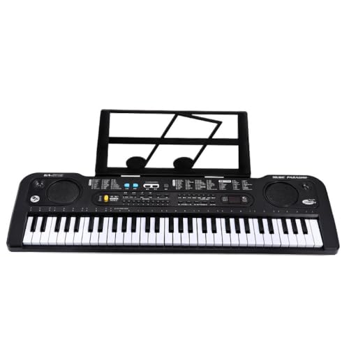 KCNN 電子 キーボード 電子 ピアノ61鍵盤 16種類音色 10種類リズム 6曲デモ曲 楽器 光る鍵盤 USB給電 録音機能 トランスポーズ機能 子供 初心者 練習用 おもちゃのマイクが付属 (ブラック)
