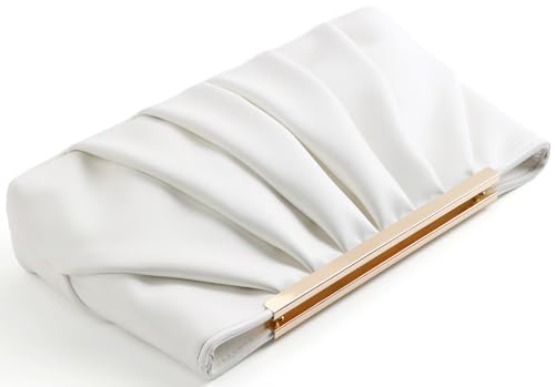 Image of Beige Clutch Purse Dressy Pleated Formal Evening Bag Simple Classy Handbag for Women
