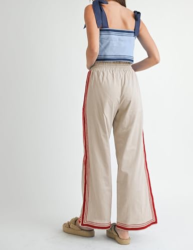 Womens Wide Leg Pants Drawstring Elastic Waist Striped Palazzo Pants with Pockets3