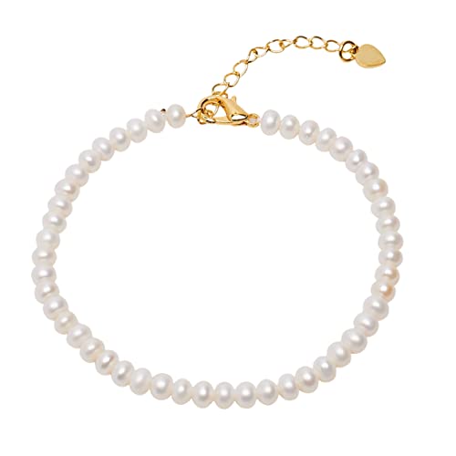 Bracelet de perles d'eau douce 4-5 mm ajustable, bijou en perles blanches véritables