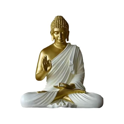 Image of 2 Feet Height Decorative Meditating Buddha Idol for Home Decor Big Size, Black Ceramic Murti, Meditation Buddha Statue, Home Garden Decor (Golden & White)