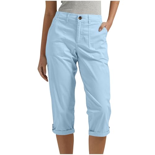 RLEHJN Pantacourt Femme Été Pantalons 3/4 Cargo Décontracté Pantalon Corsaire Ceinture Élastique Couleur Unie Randonnée Pantalon Capri Sport Cargo Taille...