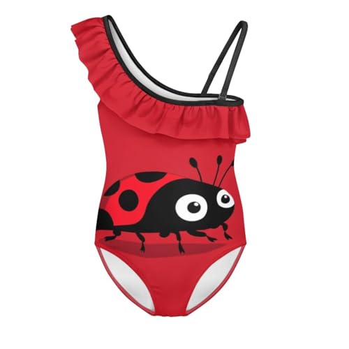 Forchrinse Girls One Shoulder Red Ladybug Bathing Suit One Piece Ruffle Swimsuit with Adjustable Strap Size 3-14
