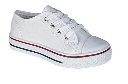 GladRags Chaussures basses en toile à lacets pour garçons et filles Taille 6 7 8 9 10 11 12 13 - Blanc - blanc, 23 EU Cover