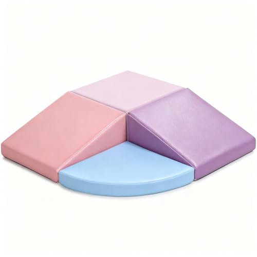 Image of Climbing Foam Blocks for Toddlers: PU Leather Foam Blocks for Kids Active Play - Toddler Climbing Toys Indoor - Durable Playground Gym Preschool Toddler Toys for Boys and Girls (Purple/Pink)