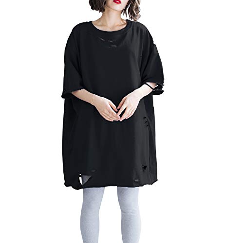 ellazhu Women 1/2 Sleeve Oversized Plain T-Shirt Top GA1479 Black