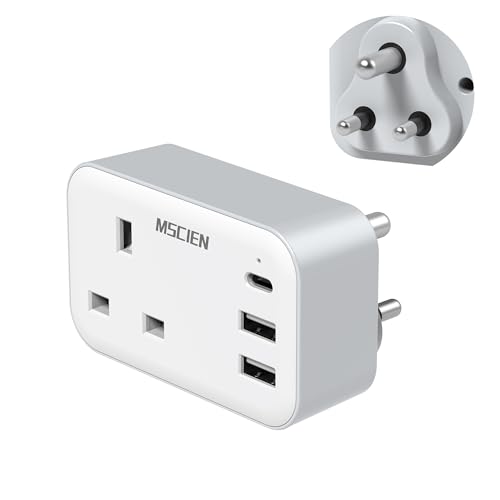 UK to India Plug Adapter with USB MSCIEN India Type D Travel Plug Adapter Grounded Charger Travel Adaptor for Sri Lanka Maldives Pakistan Nepal Yemen Iraq Burma