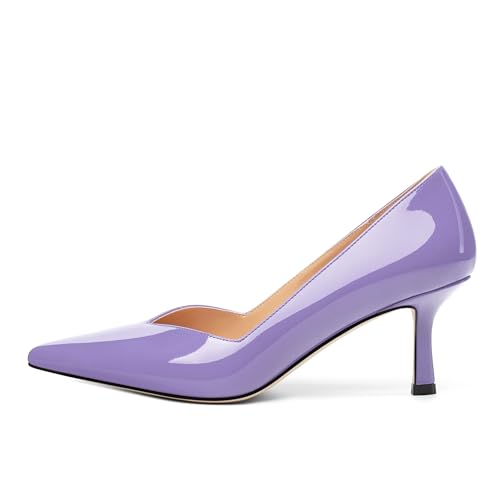 Image of Women Pointed Closed Toe 2.5 Inch Kitten Heel Slip On Pumps | Elegant Comfort Formal Dress Footwear, Versatile Ladies Shoes For Office Wedding Party Evening Daily Occasions