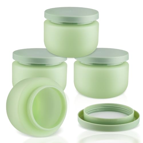 4 Pack 8 OZ Plastic Jars Round Cosmetic Container with Lids Wide Mouth Soft Slime Jars for Lotion Hand Cream Ointments Makeup Body Butter Rhinestone Samples Pot Travel Make Up Storage (Green)