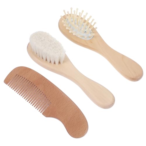 SHOWERORO Newborn Baby Brush and Comb Set Baby Scalp Brush Kit Gentle Wooden Brush Comb for Daily Grooming