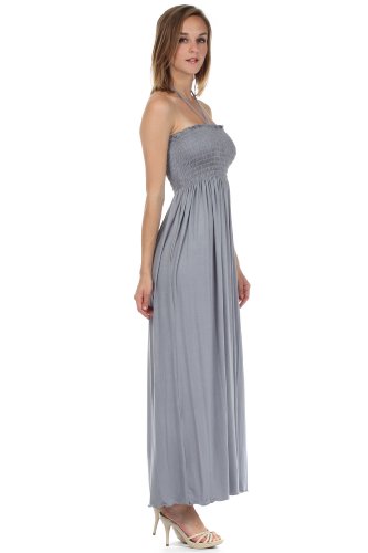 Image of Sakkas Soft Jersey Feel Solid Color Smocked Bodice String Halter Long Dress