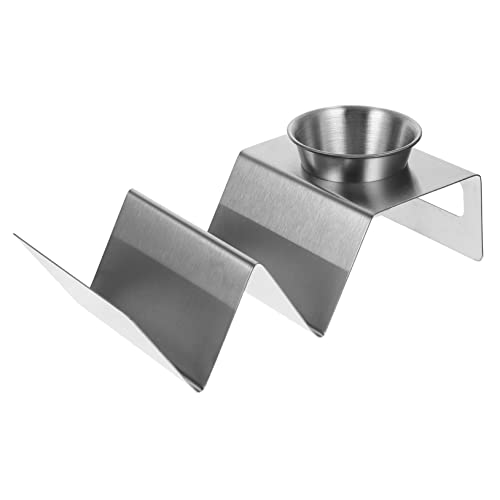 ABOOFAN 1Set W Shaped Taco Holder Stainless Steel Taco Rack with Seasoning Cup for Easy Serving and Storage for Parties and Gatherings