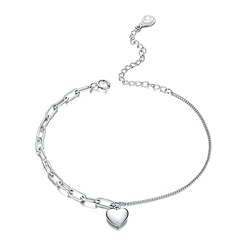 Bijoux argenté tendance : bracelet coeur double chaîne et papillon femme
