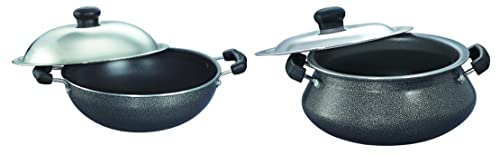 Prestige Omega Select Plus Mini Handi with SS Lid, 2.5 Litre, Black & Omega Select Plus Non-Stick Round Base Kadai with Lid(0.9 litres_17cm, Grey) Combo