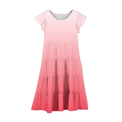 Girls Summer Dresses Kids Double Layer Ruffle Sleeve Dress Flowy A-Line Tiered Midi Casual Sundress with Pockets 6-15 Years4