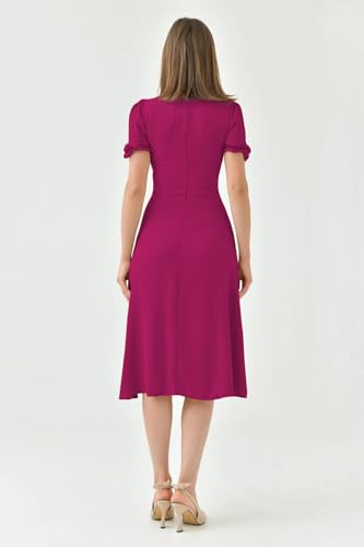 Image of Shasmi Girl's & Women's Solid Midi Dress - Elegant Square Neck Button-Down Dress with Puff Short Sleeves | Stylish Casual & Party & Office Wear Outfit (Dress 105)