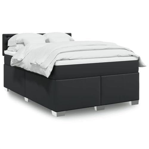 vidaXL Boxspringbett, Doppelbett mit LED Matratze Matratzenauflage, Bettgestell mit Lattenrost Kopfteil, Polsterbett Bett für Schlafzimmer, Schwarz 140x200cm Kunstleder