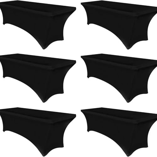 Juego de 6 manteles elásticos universales para mesas rectangulares de 1,8 m, para bodas, banquetes, fiestas, color negro