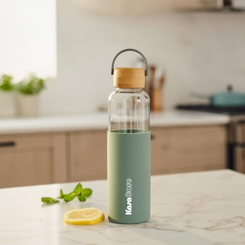 Image of Borosilicate Glass Water Bottle 500 ml | Leakproof Bamboo Lid & Silicone Sleeve | BPA Free Reusable Drinking Bottle for Office, Gym, Travel & Daily Use