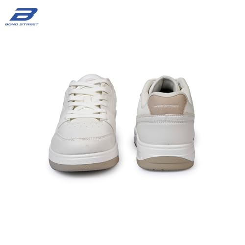 Image of Bond Street Men's White & Beige PU Casual Sneakers | Stylish Lace-Up Shoes for Men | Lightweight Footwear | Comfortable & Durable PVC Sole Sneakers