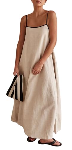 CHARTOU Women Summer Spaghetti Straps Linen Sleeveless Maxi Long Flowy Dress2
