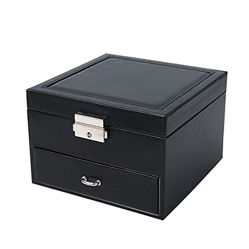 Boîte à bijoux double couche en cuir PU avec compartiments pour bagues