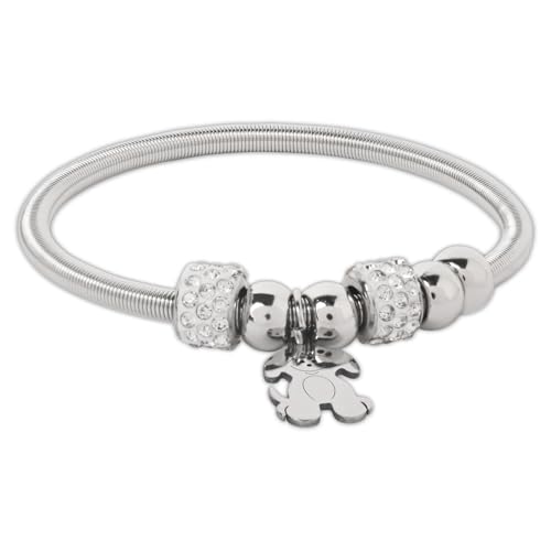 Image of I Jewels Fashion Stylish Silver Plated Adjustable Charm Bracelet with Stone Beads for Women