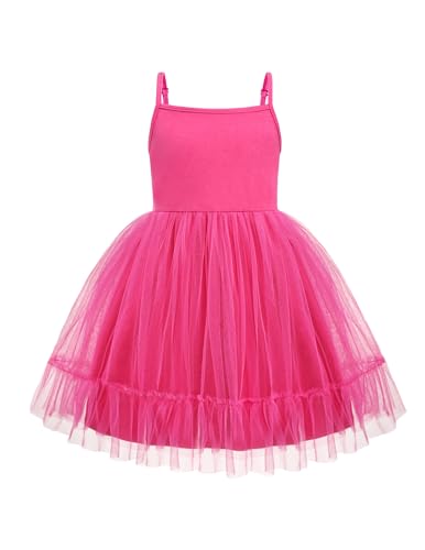 Arshiner Kids Girls Tulle Dress Deep Pink Tutu Party Princess Dresses Formal Graduation Outfit Spring Clothes Size 6