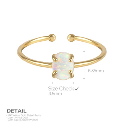 Musthave 14K Rose Gold Plated Opal Ring, White/Green/Pink Opal Ring, Adjustable Size (Yellow Gold) #TOP1