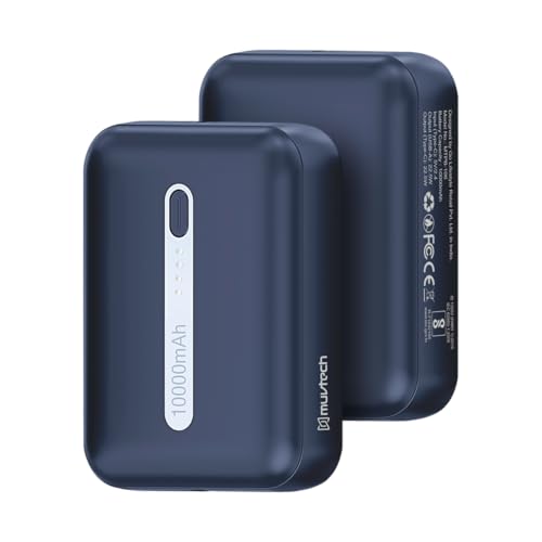 Image of Muvtech Zip 10 Pocket Size 10000mAh Mini Power Bank, 22.5W Fast Charging, Dual Output USB-A & Type-C Ports, Compact Pocket Size, LED Indicators, Travel Friendly, Portable (Blue)