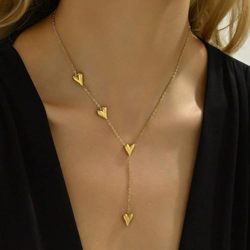 NIQIPOK Gold Heart Necklace for Women Dainty Gold Heart Pendant Necklace Gold Long Heart Necklace Tassels Necklace Gold Charm Necklace Valentine Jewelry3