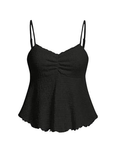 Image of SOLY HUX Women's Peplum Tops Summer Casual Ruched Flowy Going Out Top Spaghetti Strap Tank Camisole