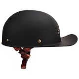 Azusumi Vintage Open Face Motorradhelm, Retro Baseball Halbhelme Herren Damen Cruiser Scooter Matt, Schwarz, Groß