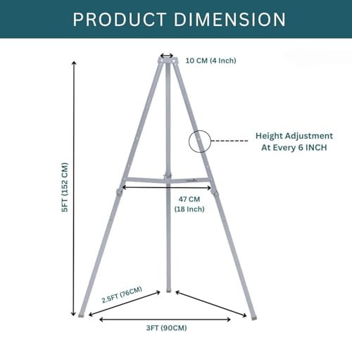 Image of Grandink 5FT Heavy-Duty Folding Metal Whiteboard Display Stand | Adjustable Display Stand for Blackboard, Notice Board, Presentation | Holds up to 3 x 4 Feet Boards | Grey