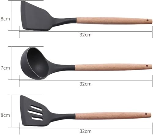 Image of Silicone Spatula Set, Spatula Set with Wooden Handle for Cooking and Mixing, for Non Stick Pan, Kitchen Tools Set of (3, Grey)