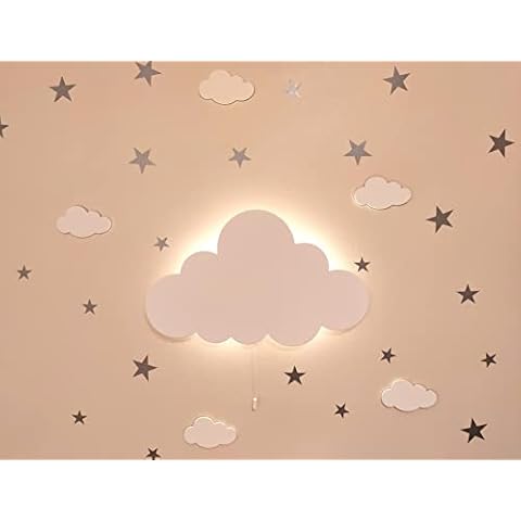Happy Woody Cloud Wall Light for Nursery / Baby Room Lighting / Kids Room Wall Decor / Children Night Light / Warm White Led Light (White) Cover