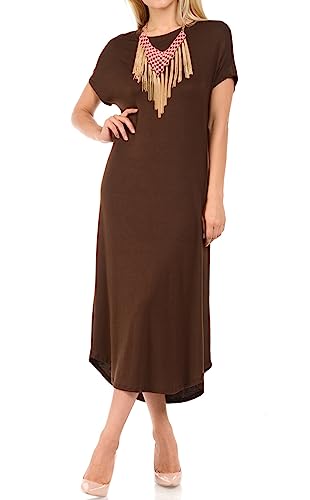Image of iconic luxe Women's A Line Short Sleeve T Shirt Midi Dress Summer Casual