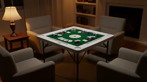 BTEXPERT Mahjong Table 35" Square Folding Card Table HDPE Tabletop Portable Mahjong Game Tables for Poker Domino 4 Players Blackjack Texas Hold'em Jigsaw Lego Puzzles Picnic w/Felt Cup Holders by BTEXPERT - Image 3