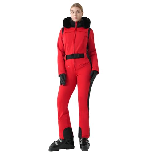 MOUS ONE Womens Ski Suit One Piece Snowsuit Slim Insulated Jumpsuit Warm Waterproof Outdoor Sports OuterwearRedS