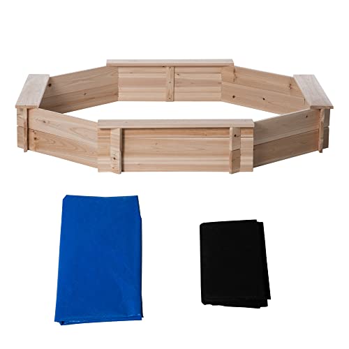 Outsunny Bac à Sable Bois octogonal dim. 139,5L x 139,5l x 21,5H cm - 4 bancs - bâche de Couverture, Non tissé de Sol Inclus - Bois Sapin pré-huilé