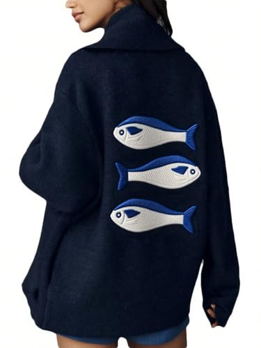 Women Cute Graphic Chunky Cardigan Long Sleeve Button Down Knit Sweater Top Cropped Fall Winter Knitwear Cardigan