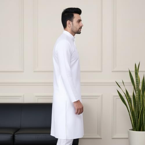Image of Sadree Men's Silk Blend, Knee Length, Full Sleeve, Mandrin Collor, Solid Style, Attractive Colour, Solid Plain Kurtas