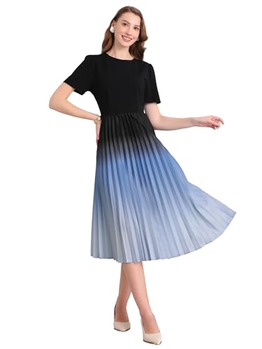 Women's Short Sleeve Pleated Dress 2025 Spring Trendy Office Work A-Line Midi Dresses