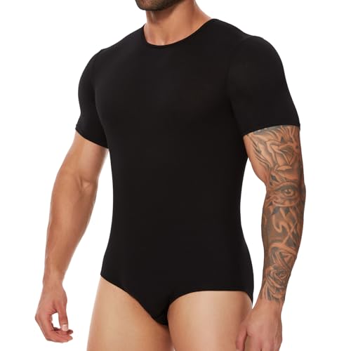 MISS MOLY Mens Short Sleeve Bodysuit Pajamas One Piece Crew Neck Romper Body Suit Basic Onesie Shirt2