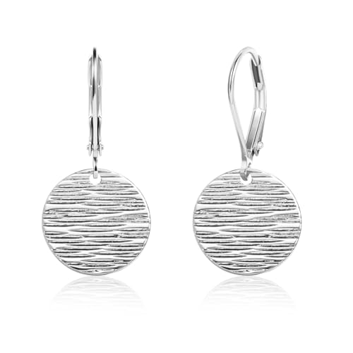 Sterling Silver Disc Dangle Earrings for Women Gold and Silver Circle Coin Geometric Flat Hammered Drop Earrings Hypoallergenic Leverback Earrings for Jewelry Gifts