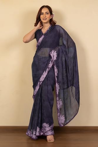 Image of MIRCHI FASHION Women Saree Floral Print Chiffon | Lightweight Festive Occasion Sari for Farewell and Functions with Unstitched Blouse Piece