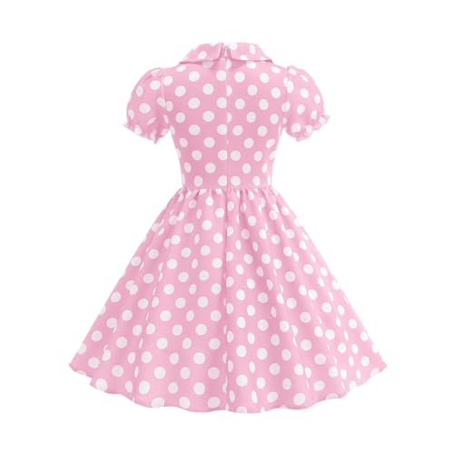 Polka Dot Dress for Girls Vintage-Inspired Short Sleeve Party Dress with Collar3