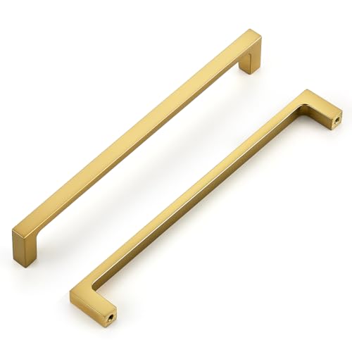 Image of Ravinte Brushed Gold Kitchen Cabinet Solid Handles,7-1 /2 Inch,5 Pack | Solid Zinc Alloy, Modern Slim Style, Square Design, Deep-Thread Firm Base, Screws Included, for Kitchen Drawers & Cupboards